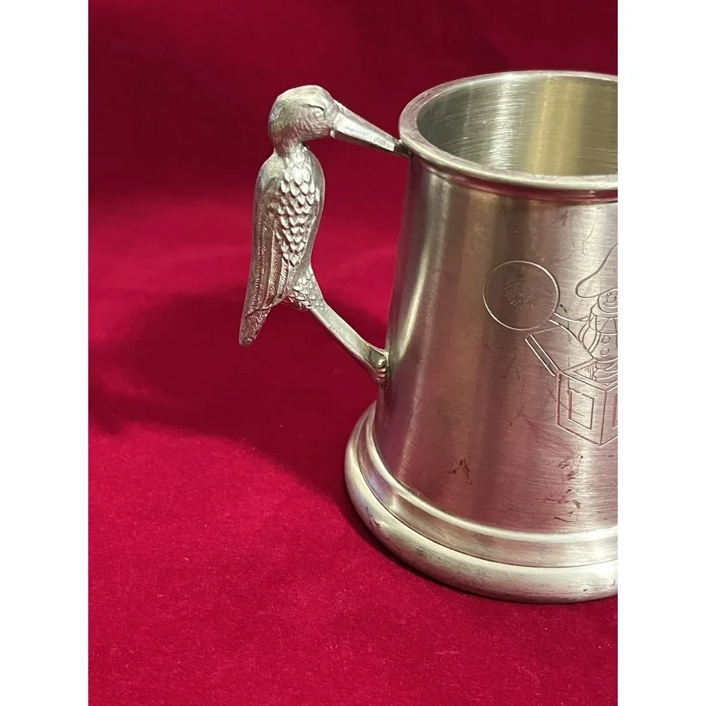 Vintage Sheffield England Pewter Baby Cup with Cherubs And Stork Handle